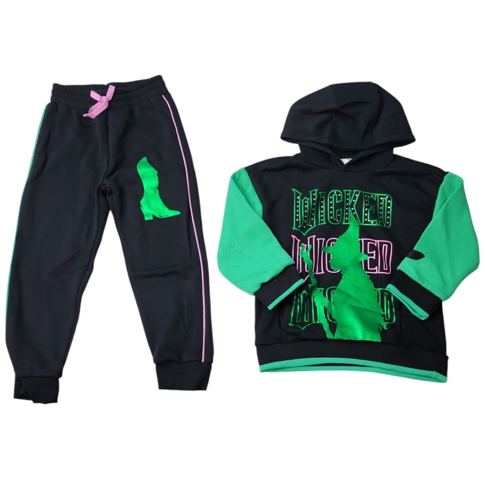 NWT Character Girls 2-Piece Hoodie & Jogger Fleece Set Black/Green XS 4/5
